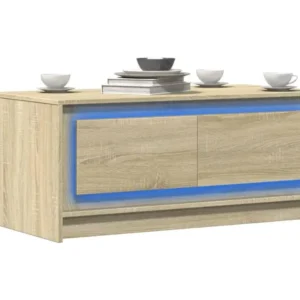 Bureau à compartiments intégrés Table basse avec lumières LED chêne sonoma bois d'ingénierie