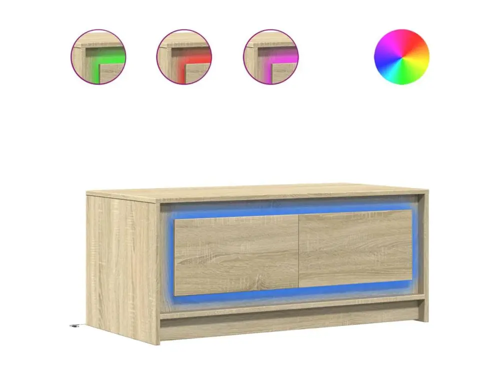 Bureau à compartiments intégrés Table basse avec lumières LED chêne sonoma bois d'ingénierie