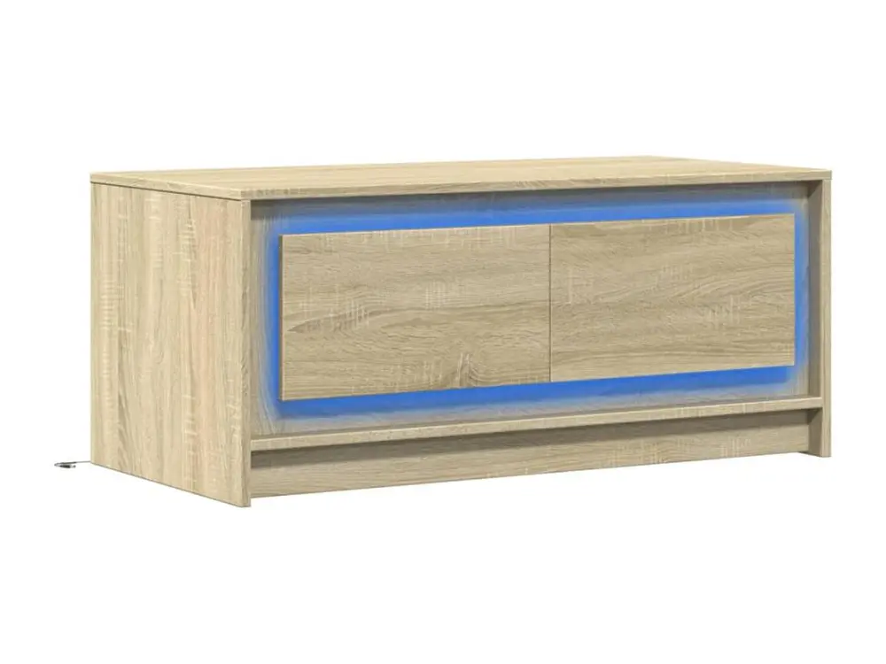Bureau à compartiments intégrés Table basse avec lumières LED chêne sonoma bois d'ingénierie