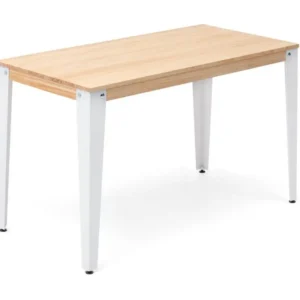 Bureau à compartiments intégrés Table bureau Lunds 140x60x75cm Blanc-Naturel. Box Furniture