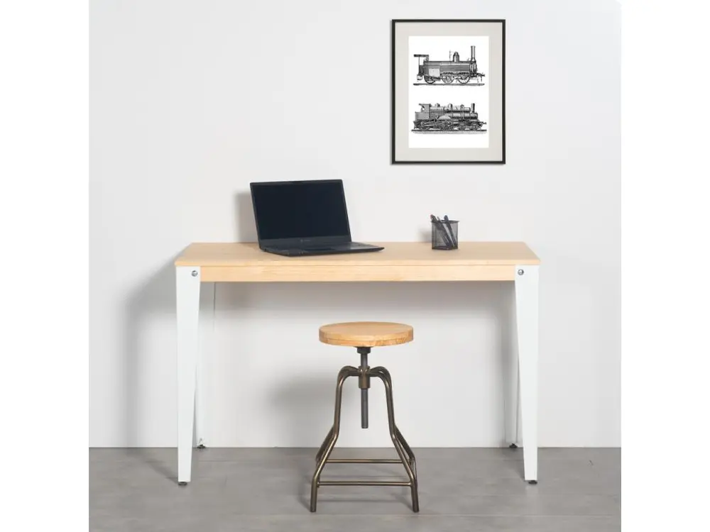 Bureau à compartiments intégrés Table bureau Lunds 140x60x75cm Blanc-Naturel. Box Furniture