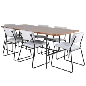 Bureau à compartiments intégrés UnoWA ensemble table, table noyer décor et 6 Kenth chaises Velours gris.