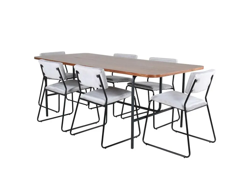 Bureau à compartiments intégrés UnoWA ensemble table, table noyer décor et 6 Kenth chaises Velours gris.