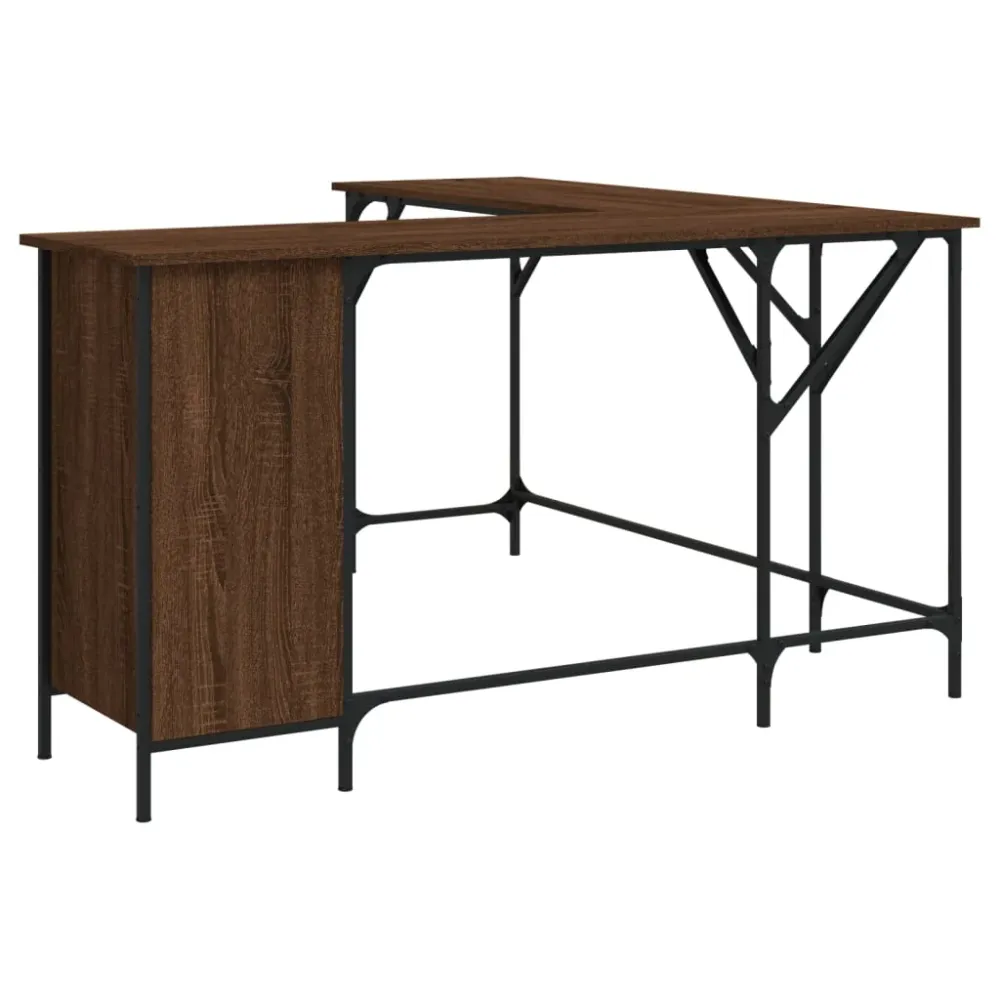 Bureau table poste de travail meuble d'ordinateur informatique étude chêne 141 x 141 x 75 cm bois d'ingénierie brun 02_002...