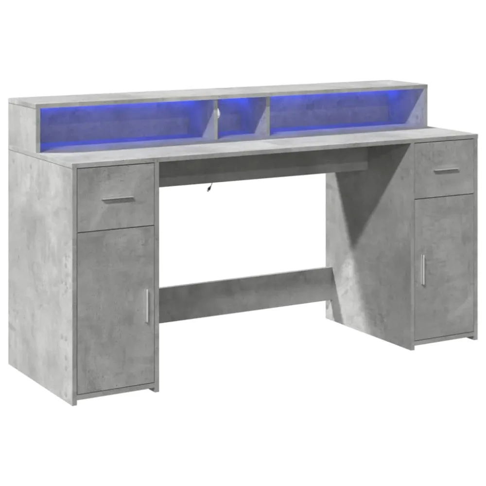 Bureau table poste de travail meuble d'ordinateur informatique étude et lumières LED 160 x 55 x 91 cm bois d'ingénierie gr...