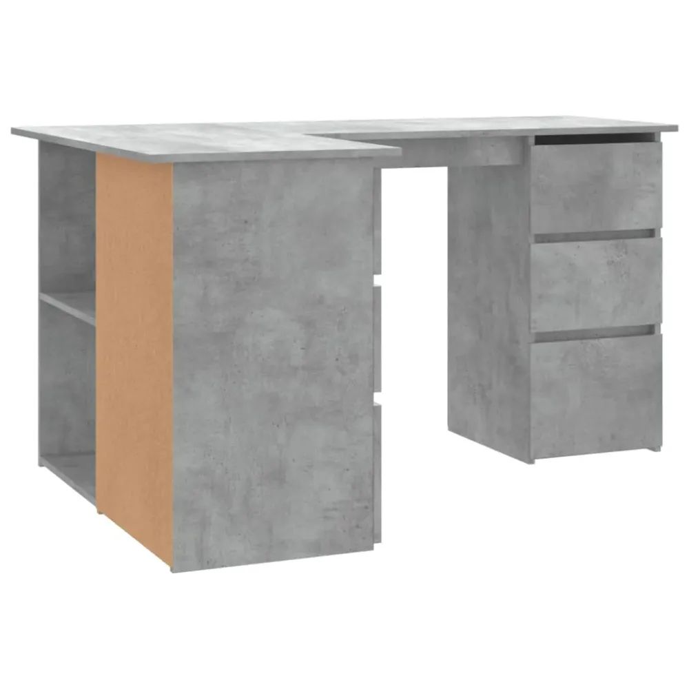 Bureau table poste de travail meuble d'ordinateur informatique étude d'angle 145 x 100 x 76 cm bois d'ingénierie gris 02_0...
