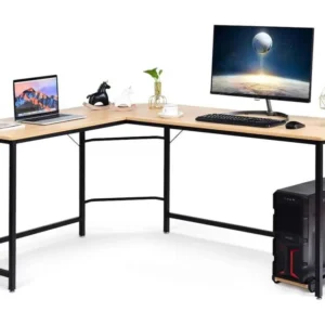 bureau/table informatique,bureau/table d’angle ordinateur coin en bois et métal pour espace limité