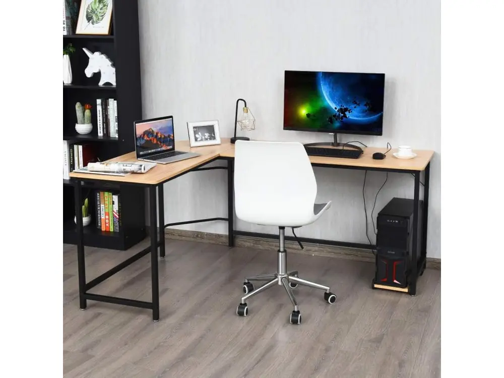 bureau/table informatique,bureau/table d’angle ordinateur coin en bois et métal pour espace limité