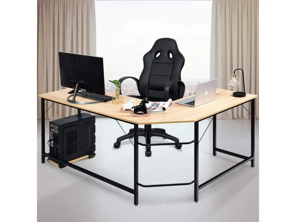 bureau/table informatique,bureau/table d’angle ordinateur coin en bois et métal pour espace limité