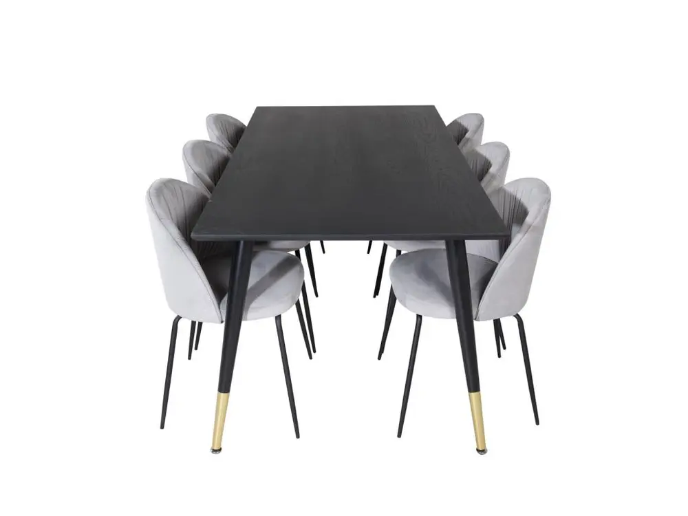 Dipp180x90BLBR ensemble table, table noir et 6 Wrinkles chaises gris. facile à monter