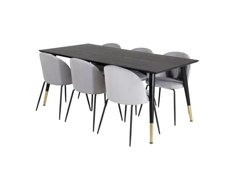Dipp180x90BLBR ensemble table, table noir et 6 Wrinkles chaises gris. facile à monter