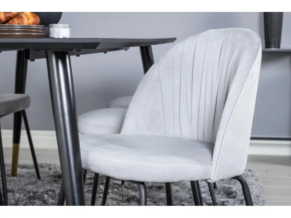 Dipp180x90BLBR ensemble table, table noir et 6 Wrinkles chaises gris. facile à monter