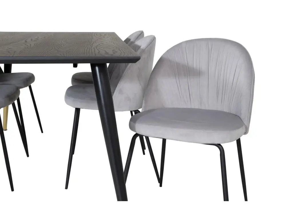 Dipp180x90BLBR ensemble table, table noir et 6 Wrinkles chaises gris. facile à monter