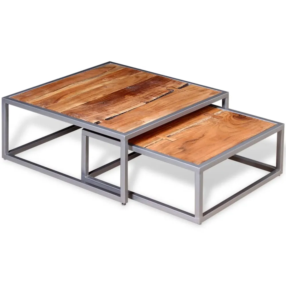 Ensemble de deux table basse en bois d'acacia et acier DEC031241 | Stable et robuste |