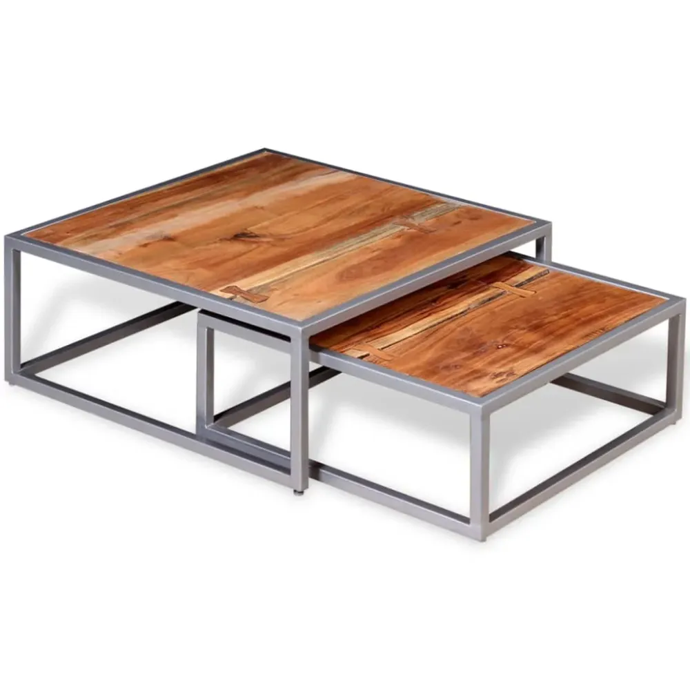 Ensemble de deux table basse en bois d'acacia et acier DEC031241 | Stable et robuste |