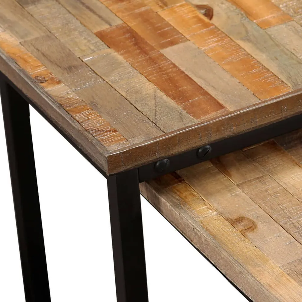 Ensemble de deux table basse en teck massif récupération marron et acier DEC031253 pour espace limité