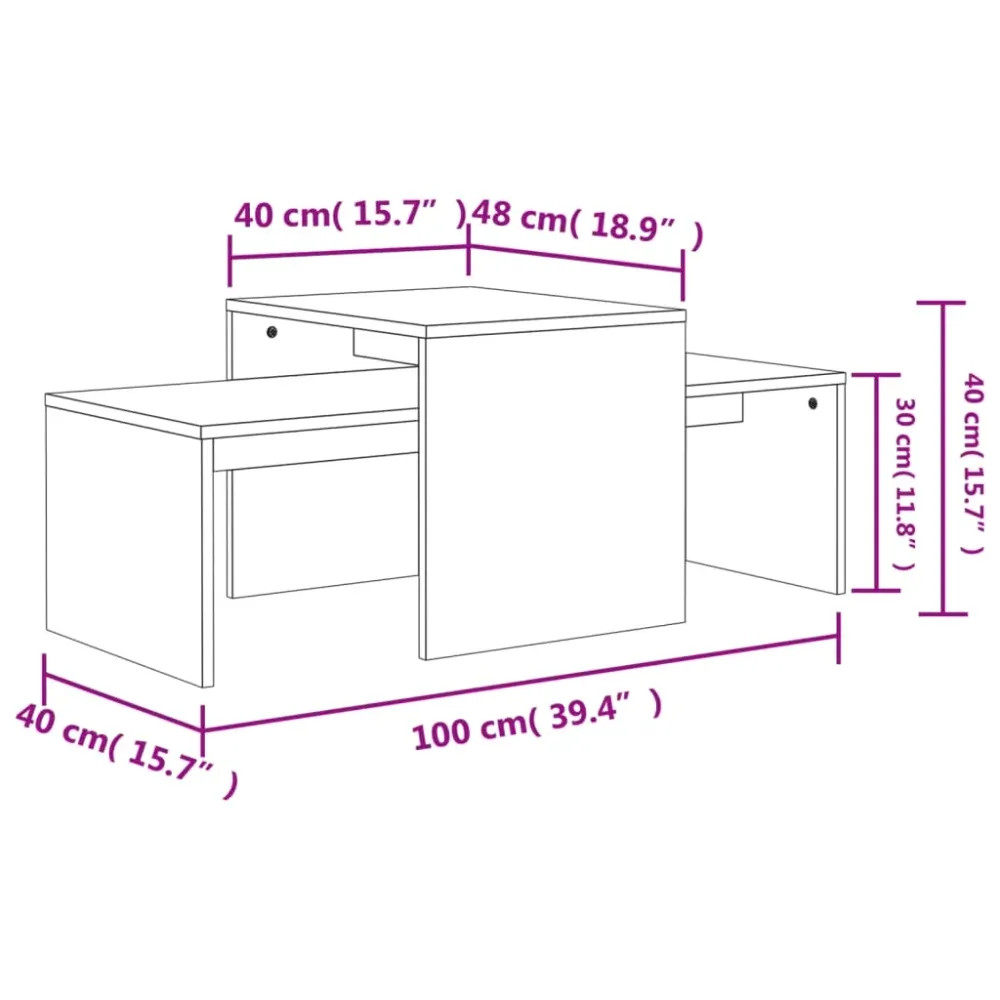 Ensemble de table basse 100 x 48 x 40 cm bois ingénierie gris 02_0042099 dimensions 120 x 60 cm