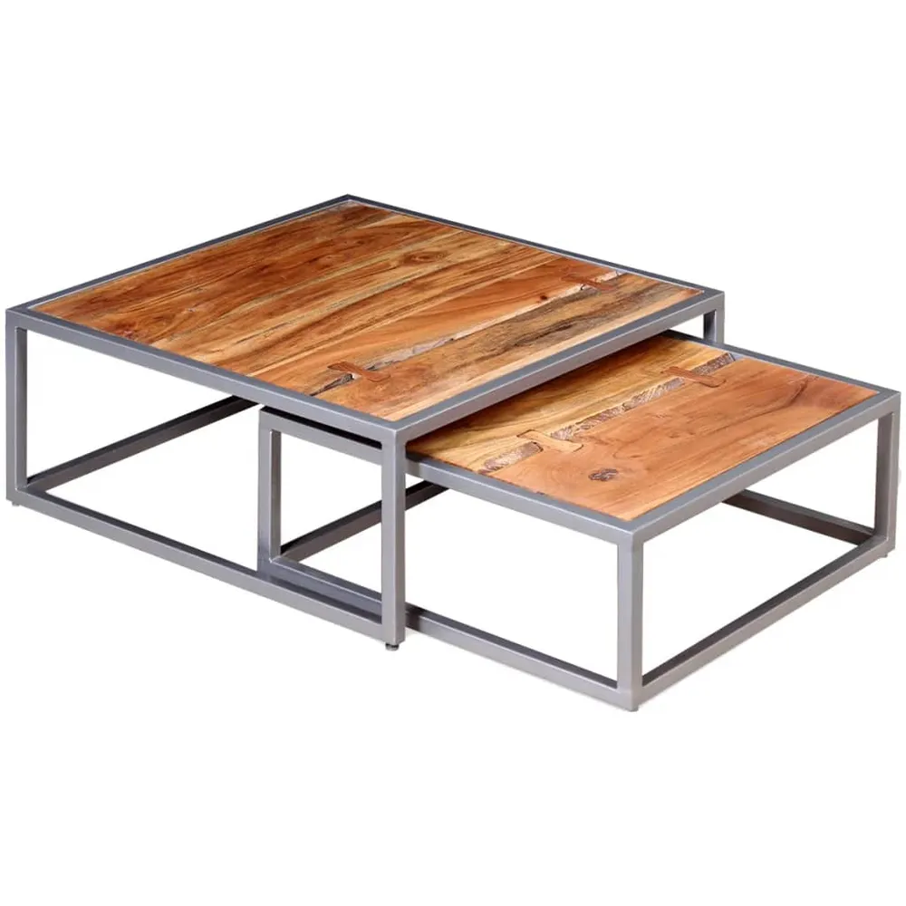 Ensemble de table basse 2 pièces bois d'acacia massif marron 02_0042100 | Stable et robuste |