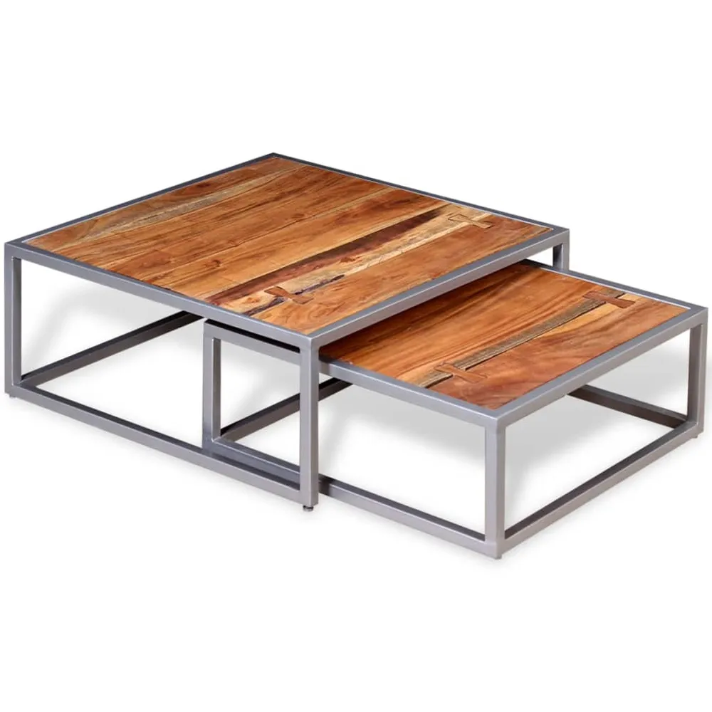 Ensemble de table basse 2 pièces bois d'acacia massif marron 02_0042100 | Stable et robuste |