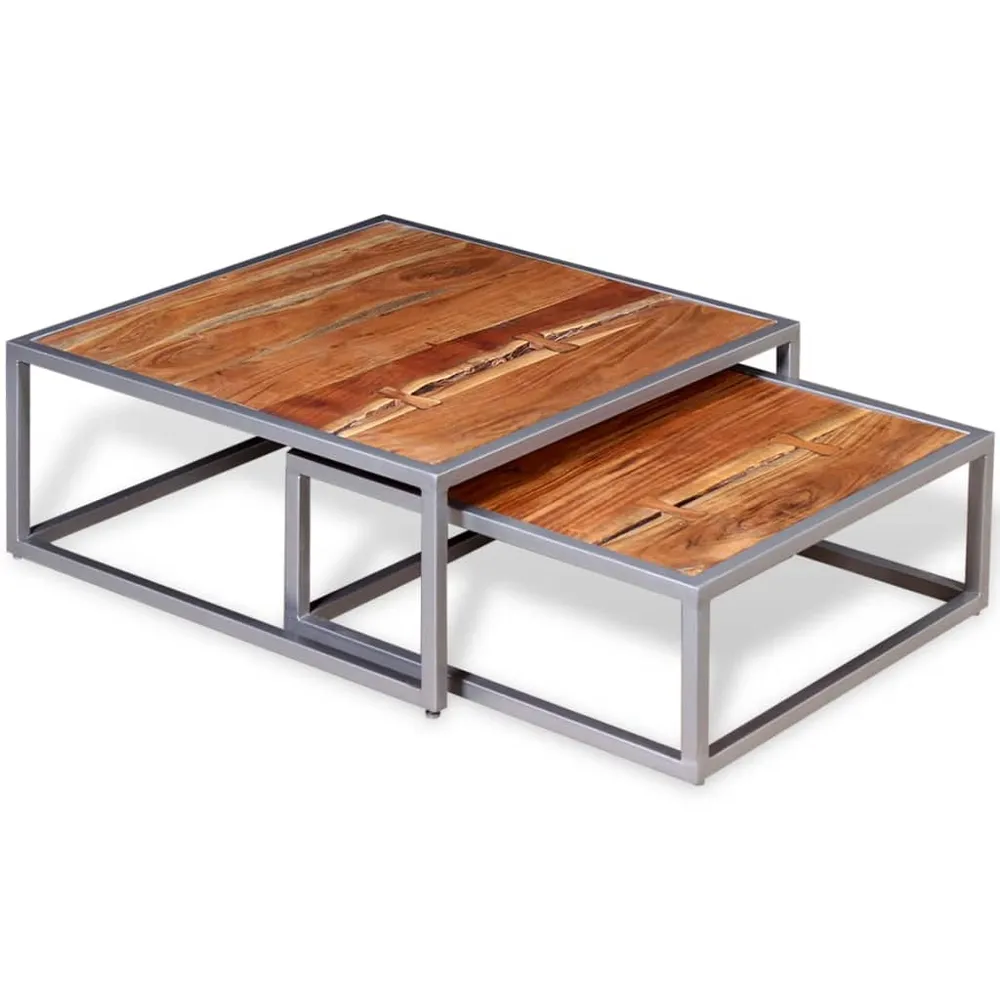 Ensemble de table basse 2 pièces bois d'acacia massif marron 02_0042100 | Stable et robuste |