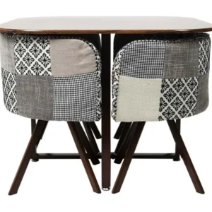 Ensemble table carrée et 4 chaises encastrables Patchwork avec mécanisme à manivelle