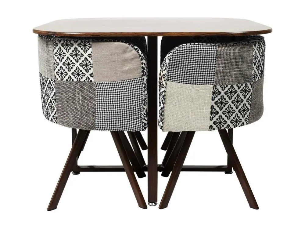 Ensemble table carrée et 4 chaises encastrables Patchwork avec mécanisme à manivelle