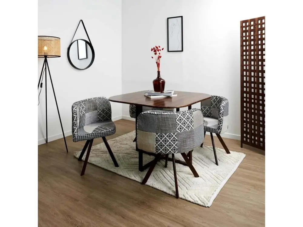 Ensemble table carrée et 4 chaises encastrables Patchwork avec mécanisme à manivelle