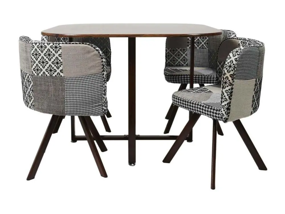 Ensemble table carrée et 4 chaises encastrables Patchwork avec mécanisme à manivelle