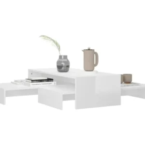 Ensemble tables basses gigognes Blanc brillant 100x100x26,5 avec revêtement résistant aux taches