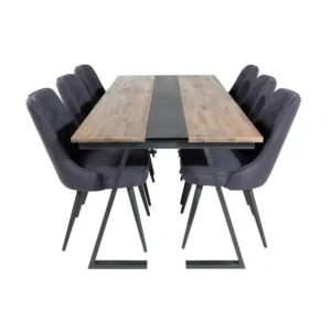 Jakarta ensemble table, table teck et 6 En velours Deluxe chaises noir.