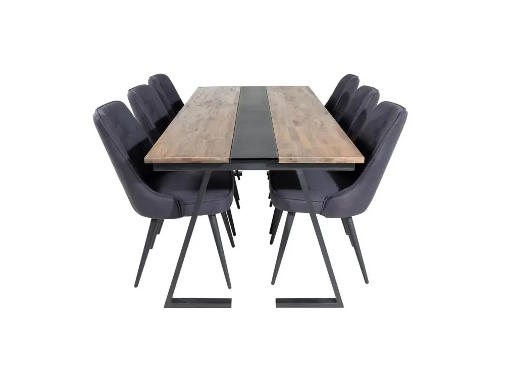Jakarta ensemble table, table teck et 6 En velours Deluxe chaises noir.