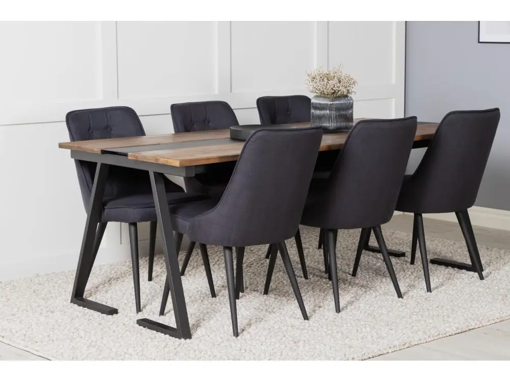 Jakarta ensemble table, table teck et 6 En velours Deluxe chaises noir.