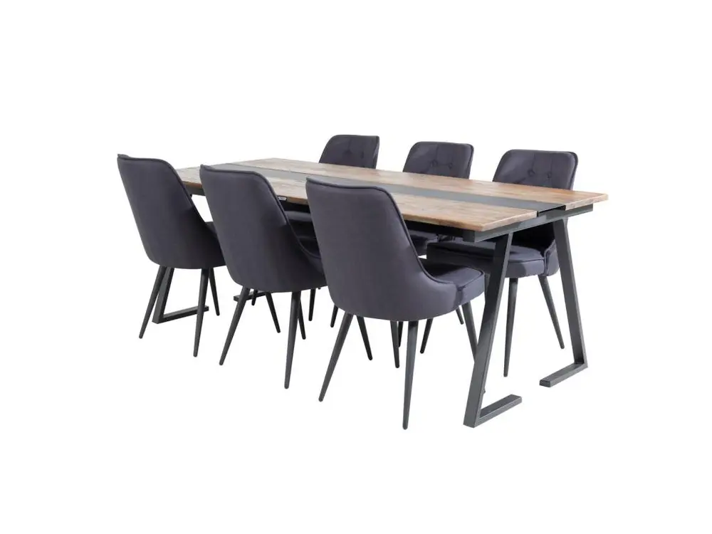 Jakarta ensemble table, table teck et 6 En velours Deluxe chaises noir.