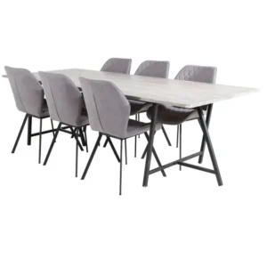 Jepara ensemble table, table teck et 6 Gemma chaises gris. en mélaminé haute résistance