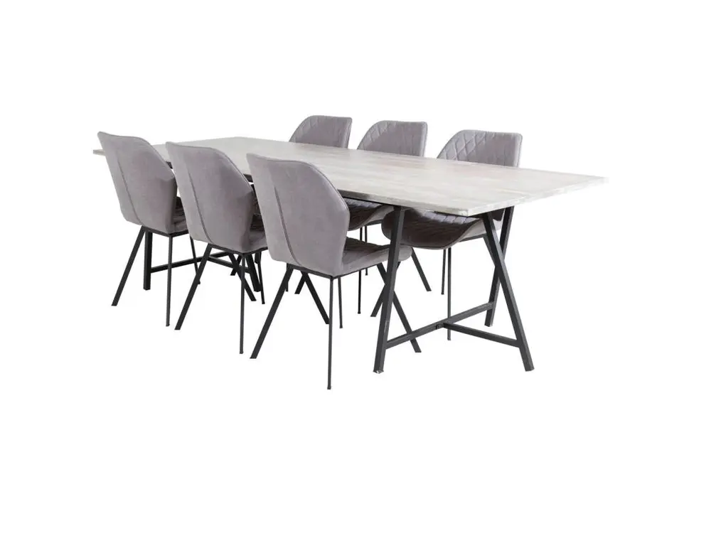 Jepara ensemble table, table teck et 6 Gemma chaises gris. en mélaminé haute résistance