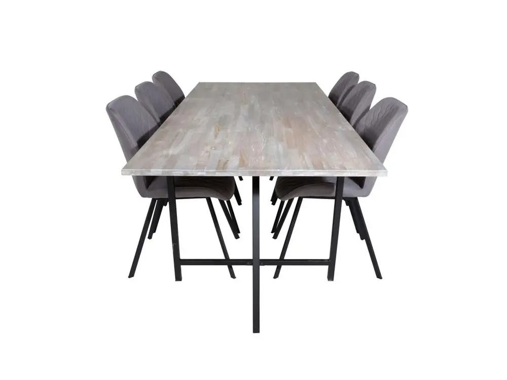 Jepara ensemble table, table teck et 6 Gemma chaises gris. en mélaminé haute résistance