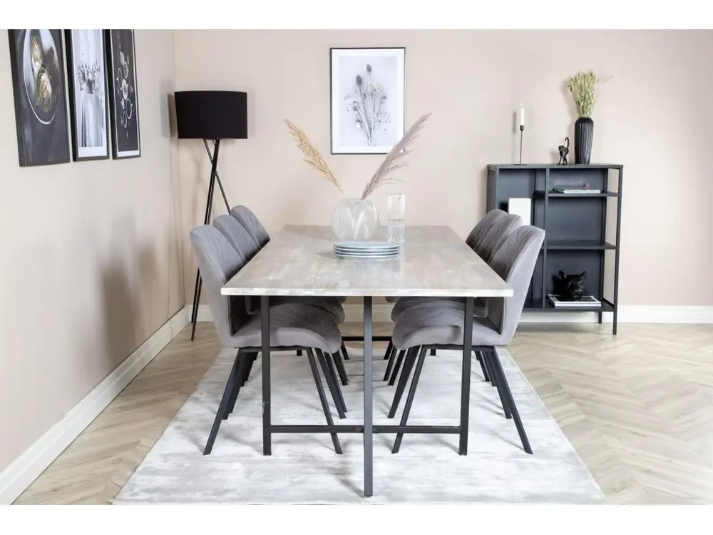 Jepara ensemble table, table teck et 6 Gemma chaises gris. en mélaminé haute résistance