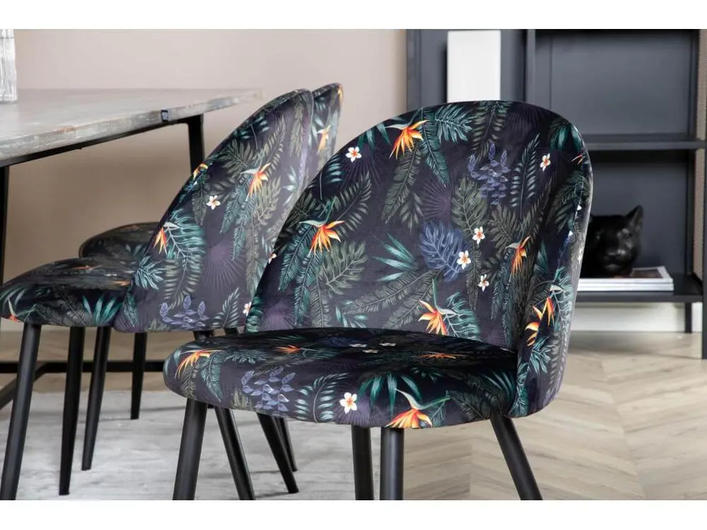 Jepara ensemble table, table teck et 6 Panne chaises Velours fleuri.