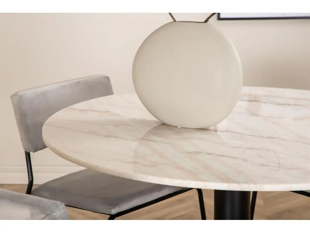 Mobilier de Bureau Premium EstelleØ106WHBL ensemble table, table blanc, marbre et 4 Kenth chaises Velours gris.
