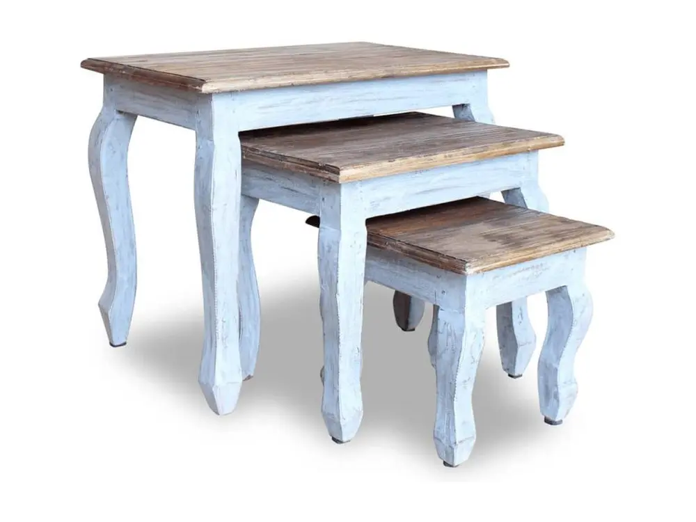 Plateforme réglable en hauteur Ensemble de tables gigognes 3 pcs Bois de récupération massif