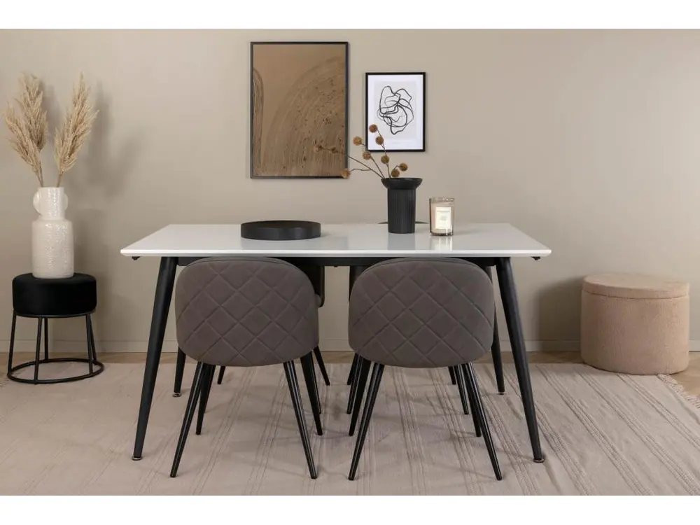 Plateforme réglable en hauteur Jimmy150 ensemble table, table extensible longueur cm150 / 240 blanc et 4 Velours Stitches...