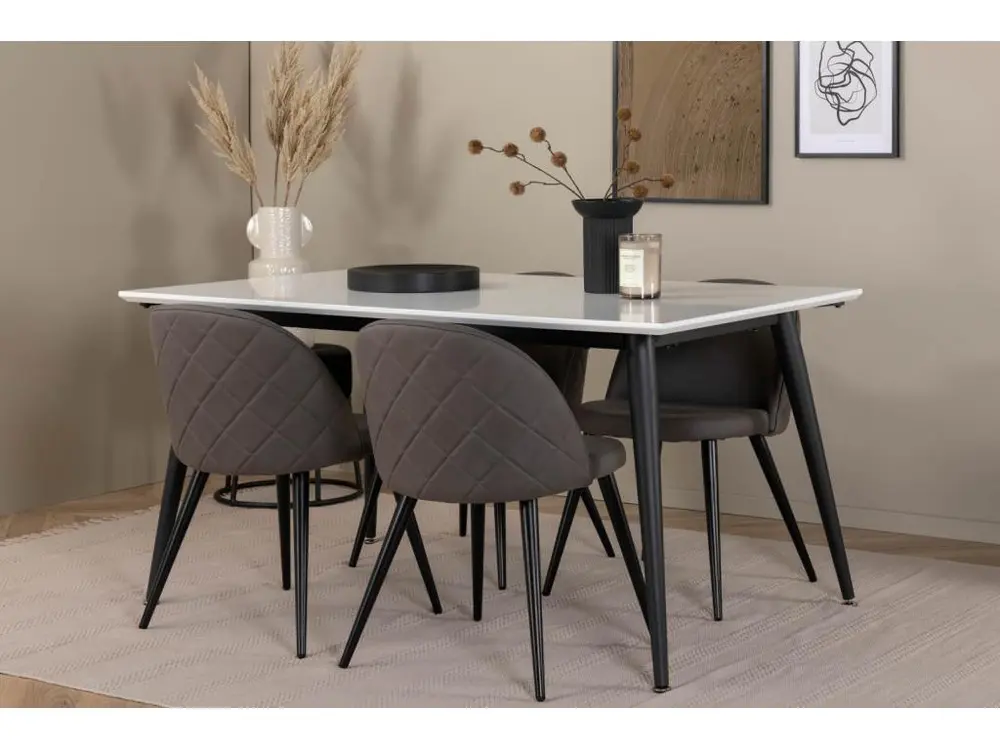Plateforme réglable en hauteur Jimmy150 ensemble table, table extensible longueur cm150 / 240 blanc et 4 Velours Stitches...