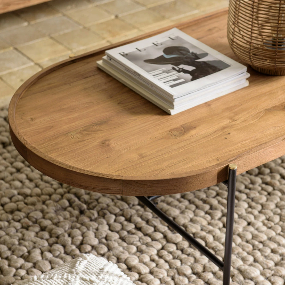 Plateforme réglable en hauteur Table basse ovale plateau en bois de teck recyclé l140