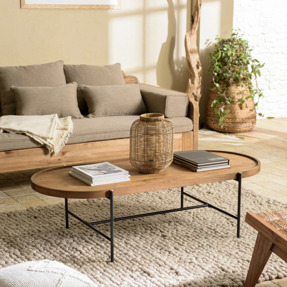 Plateforme réglable en hauteur Table basse ovale plateau en bois de teck recyclé l140