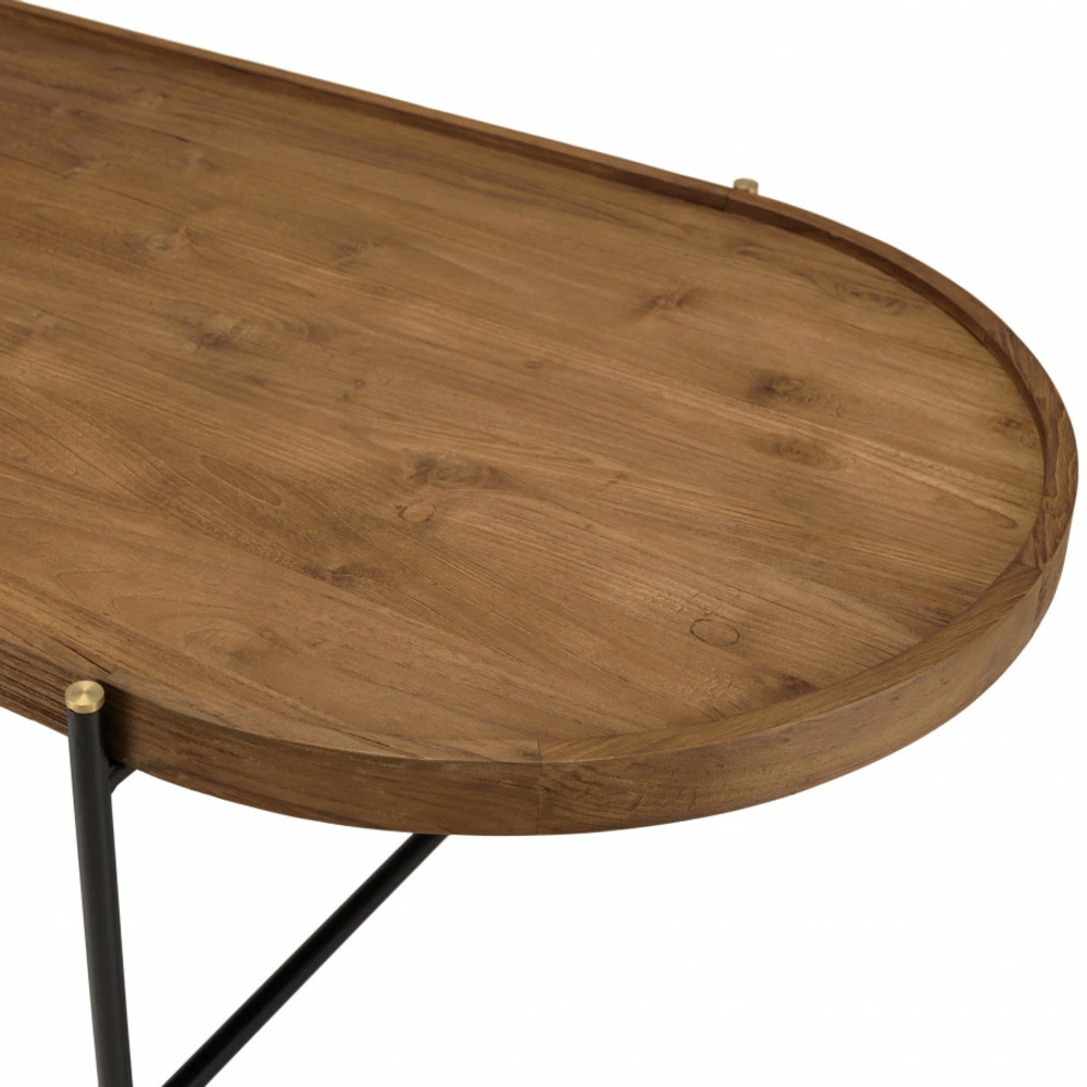 Plateforme réglable en hauteur Table basse ovale plateau en bois de teck recyclé l140