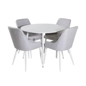 PlazaWHWH100 ensemble table, table blanc et 4 Plaza chaises gris, blanc. avec certificat PEFC