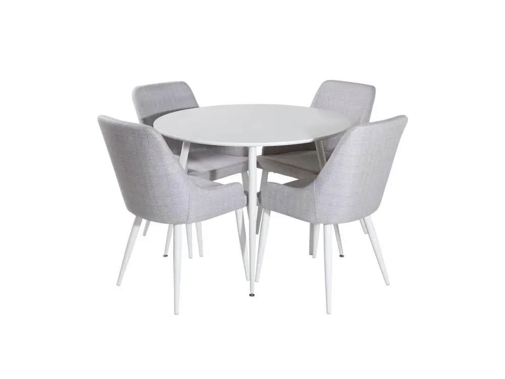 PlazaWHWH100 ensemble table, table blanc et 4 Plaza chaises gris, blanc. avec certificat PEFC