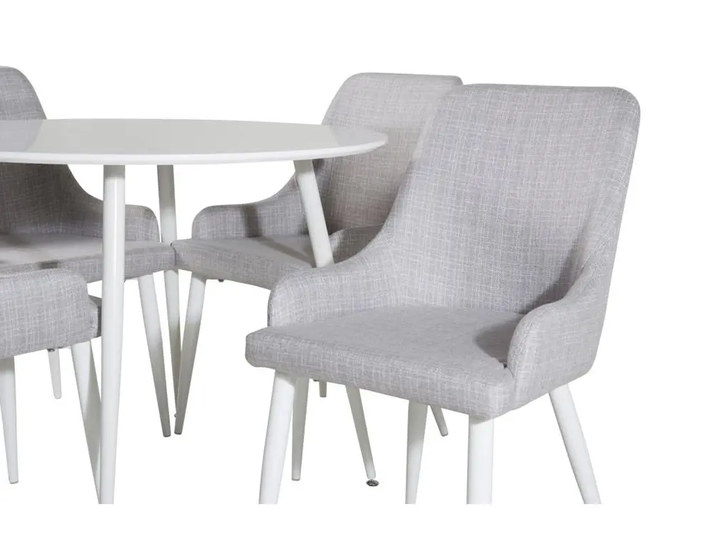 PlazaWHWH100 ensemble table, table blanc et 4 Plaza chaises gris, blanc. avec certificat PEFC