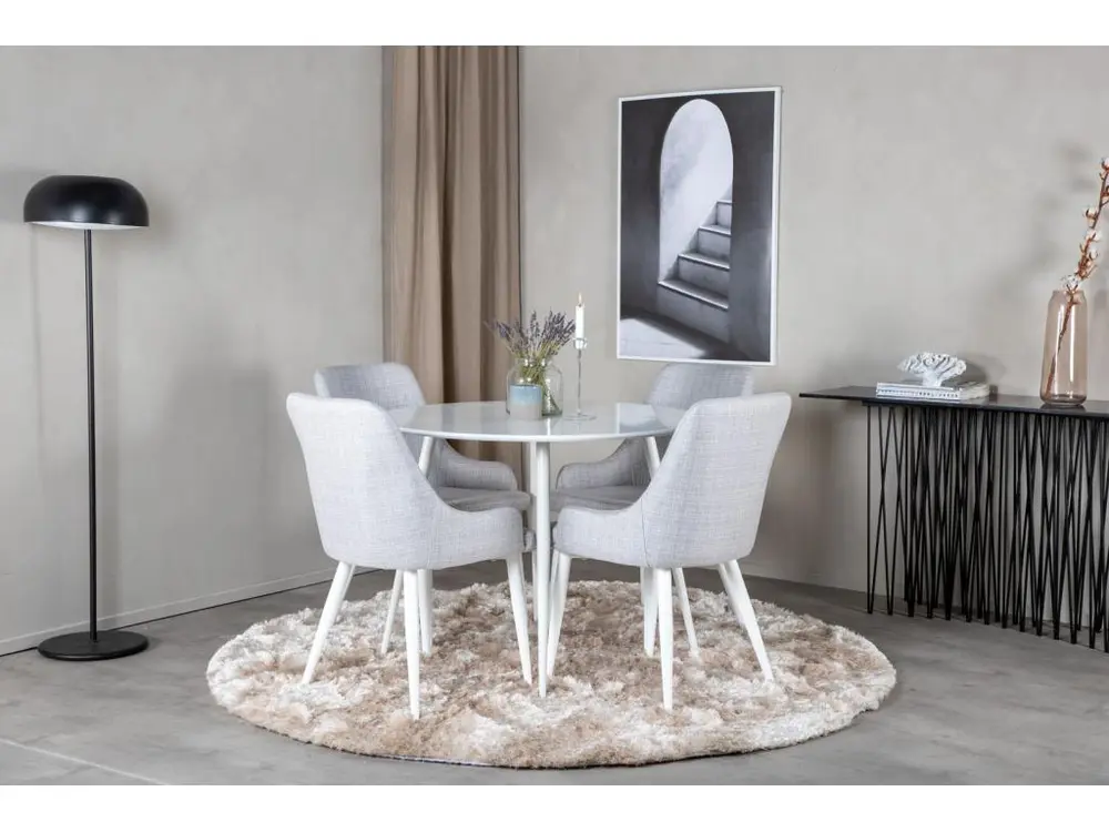 PlazaWHWH100 ensemble table, table blanc et 4 Plaza chaises gris, blanc. avec certificat PEFC