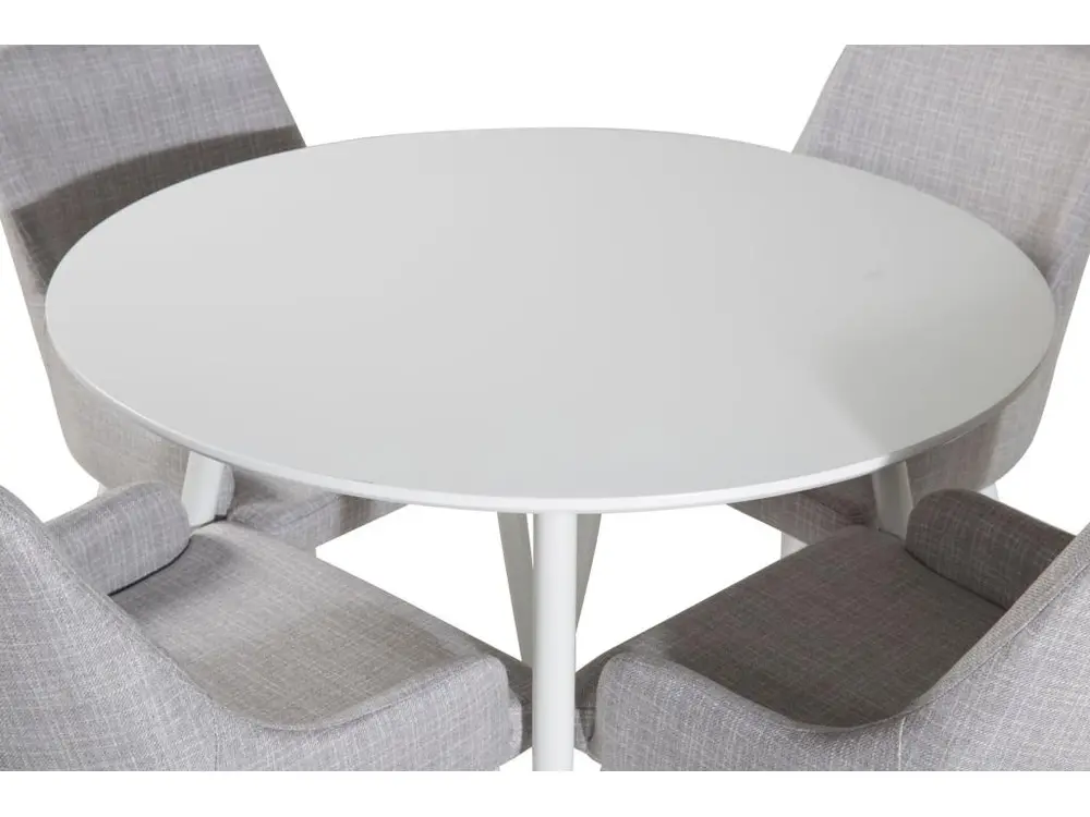PlazaWHWH100 ensemble table, table blanc et 4 Plaza chaises gris, blanc. avec certificat PEFC
